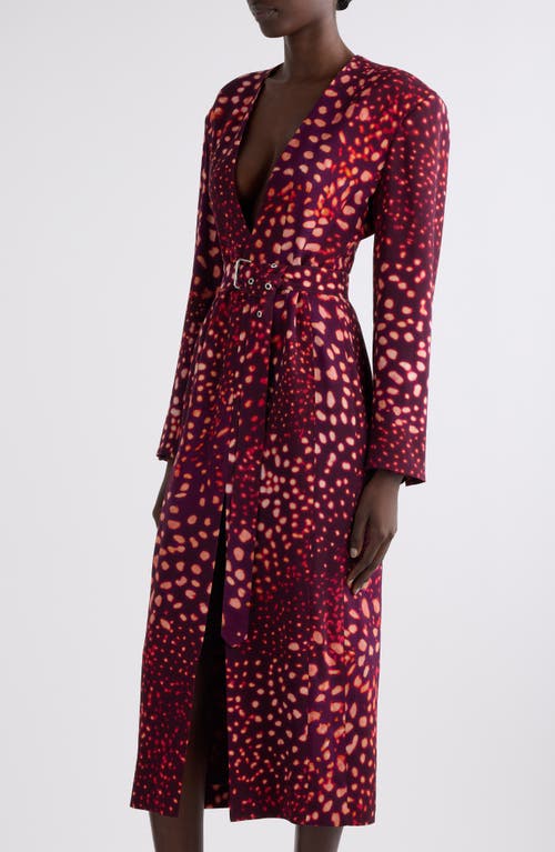 Dries Van Noten Dohana Orchid Spots Belted Long Sleeve Crepe Midi Dress In Auber