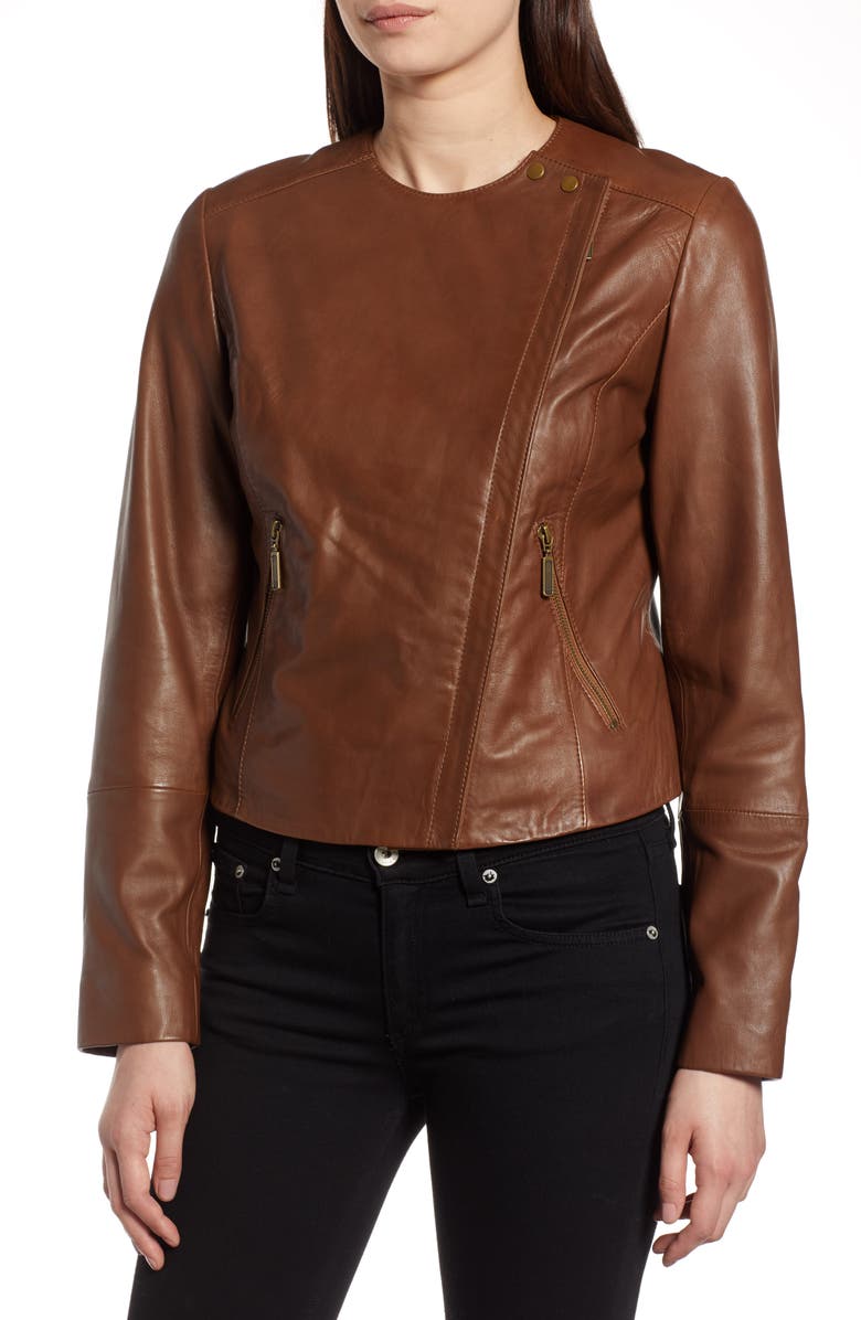 Halogen<sup>®</sup> Collarless Leather Jacket, Alternate, color, 