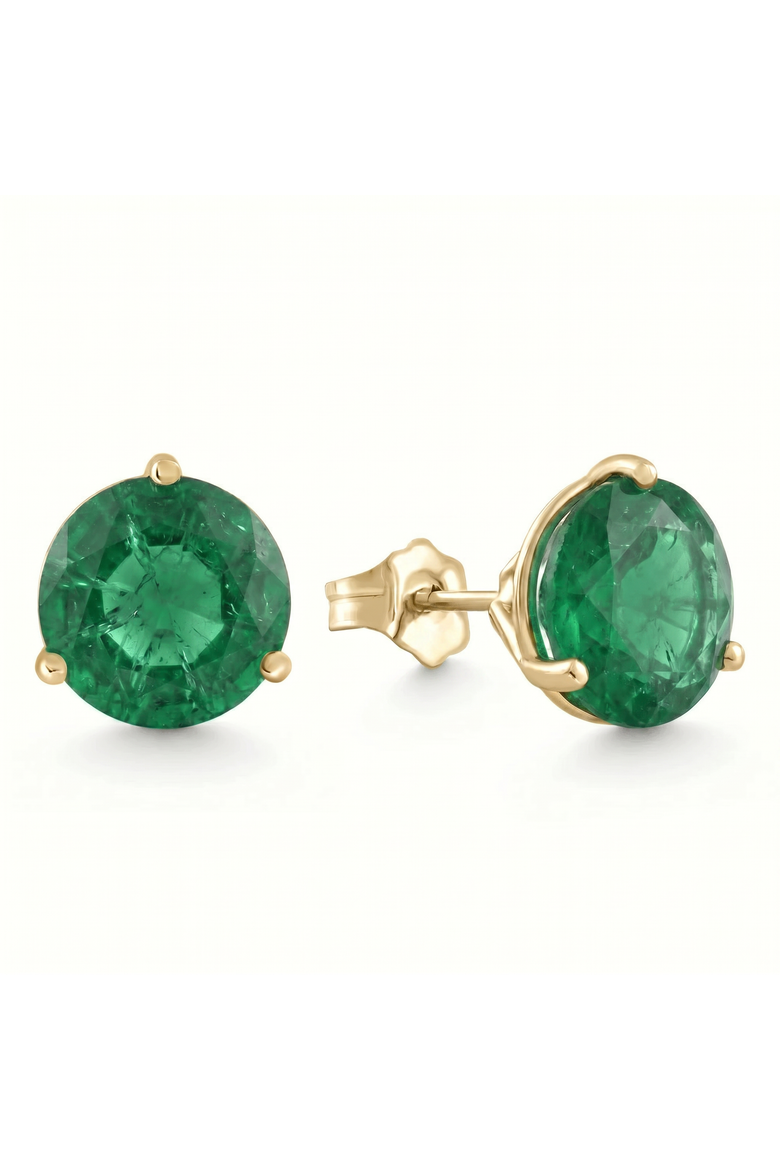 5Ct Round Emerald Studs 9mm Women's 14k Earring 3 Prong Martini Lab Grown, Main, color, Yellow Gold