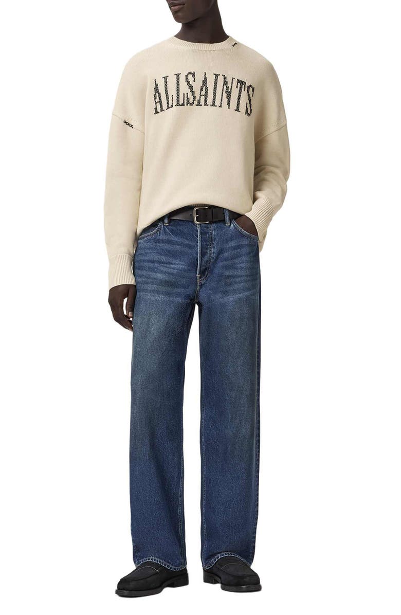 AllSaints Crossed Logo Intarsia Crewneck Sweater, Alternate, color, Ecru White