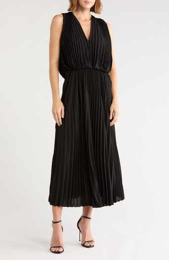Pleated Sleeveless V-Neck Maxi Dress