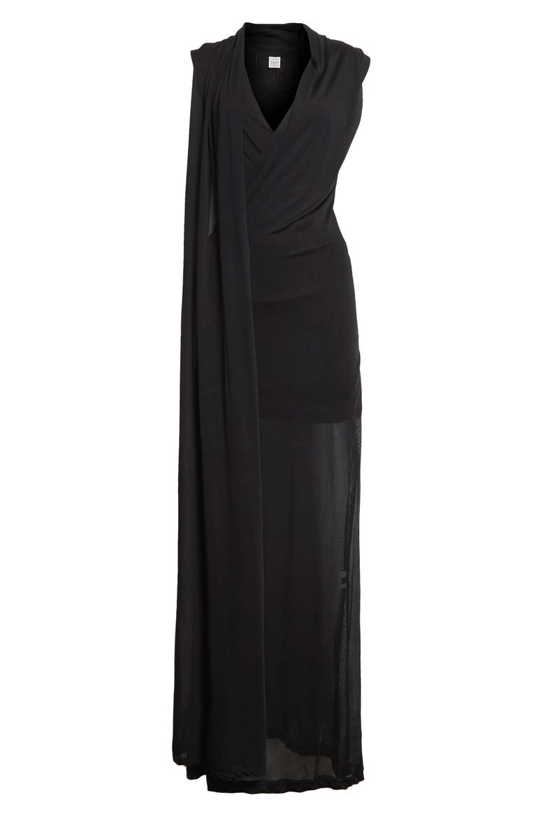 Overlapped Scarf Sheer Stretch Jersey Maxi Dress, Alternate, color, BLACK