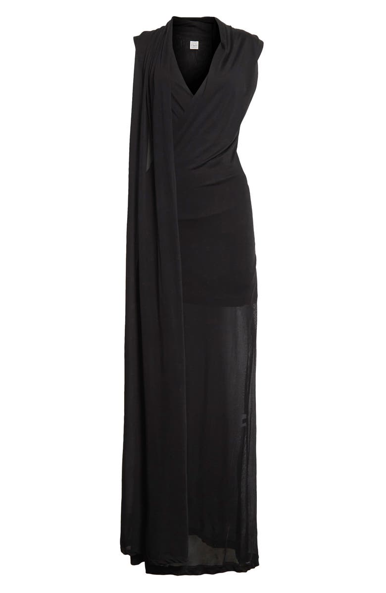 TOTEME Overlapped Scarf Sheer Stretch Jersey Maxi Dress, Alternate, color, Black