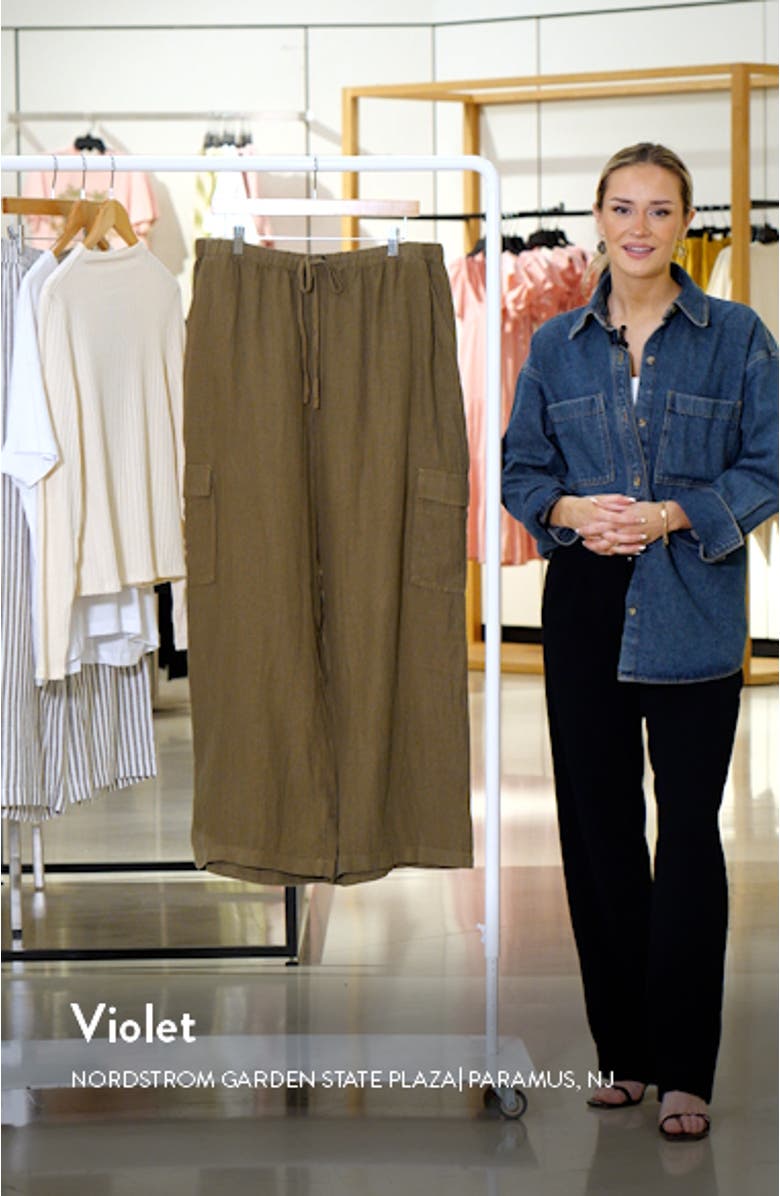 Drawstring Wide Leg Linen Cargo Pants, sales video thumbnail