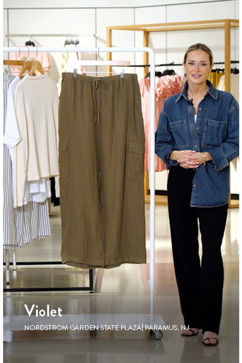 Drawstring Wide Leg Linen Cargo Pants video