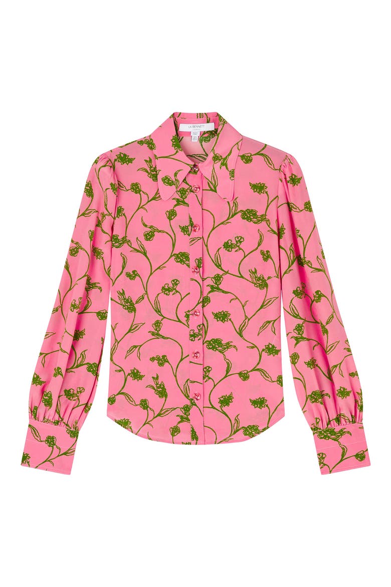 Sonya Floral Silk Button-Up Shirt, Alternate, color, PINK MULTI