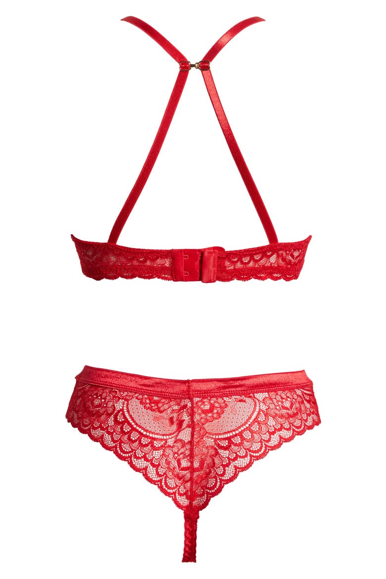 Lace Underwire Bra & Tanga, Alternate, color, RED