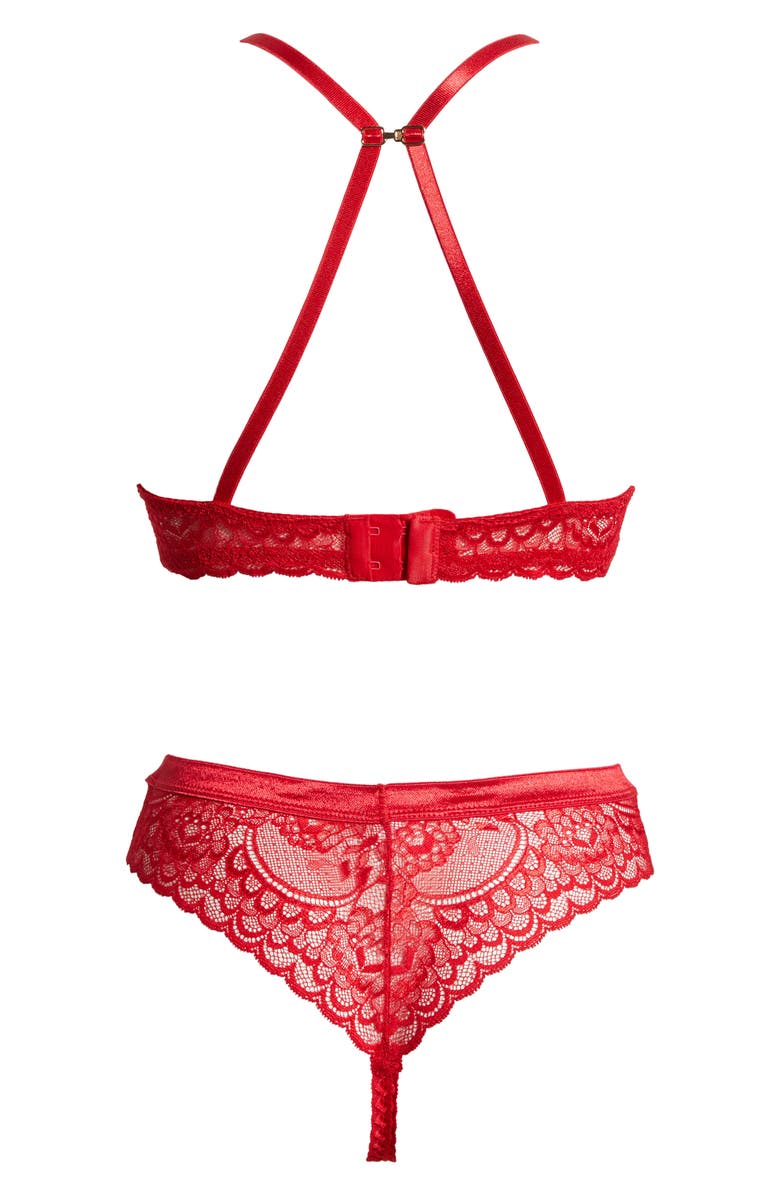 Coquette Lace Underwire Bra & Tanga, Alternate, color, Red