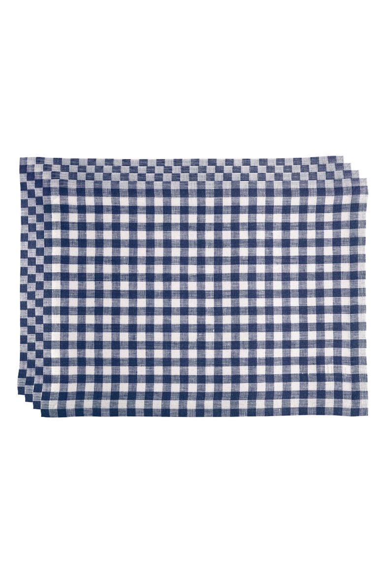 Linen Placemats Set of 4, 14 x 19" - Gingham Check, Main, color, Navy