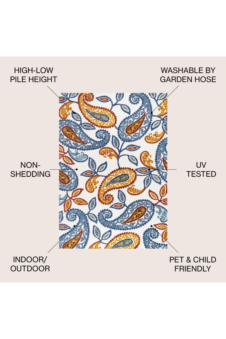 Julien Paisley High-Low Light Indoor/Outdoor Area Rug, Alternate, color, Orange/Blue