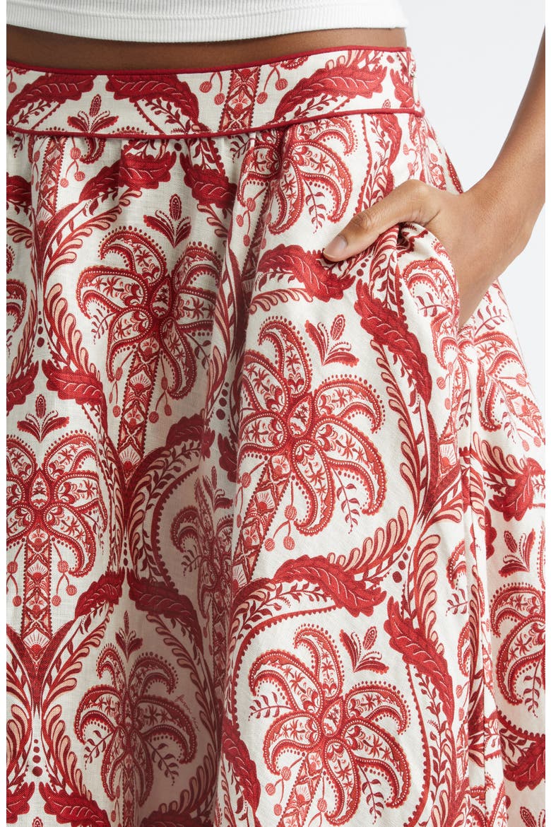 Tropical Cameo Linen Blend Midi Skirt, Alternate, color, TROPICAL CAMEO OFF-W