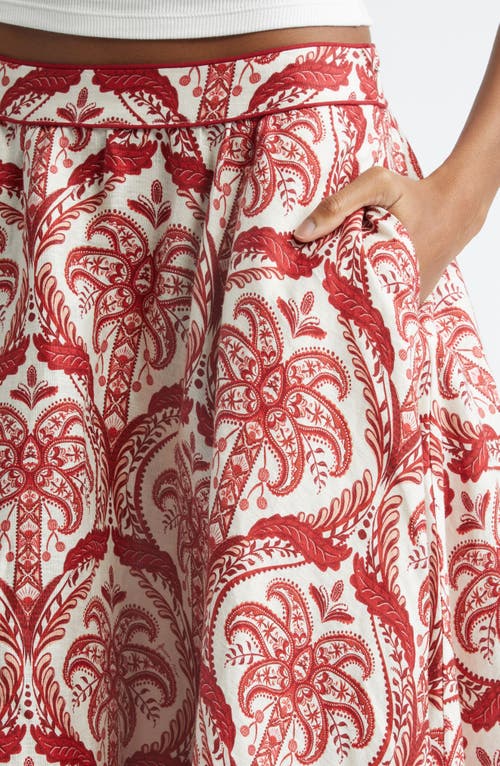 Shop Farm Rio Tropical Cameo Linen Blend Midi Skirt In Tropical Cameo Off-w