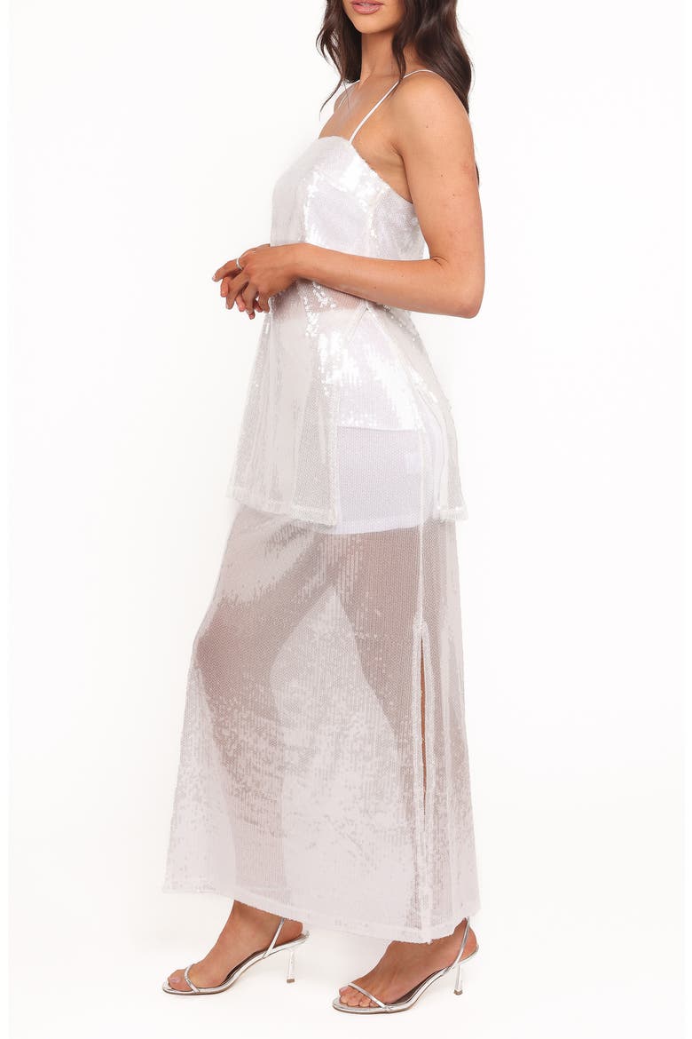 Vienne Sequin Top & Maxi Skirt Set, Alternate, color, WHITE SEQUIN