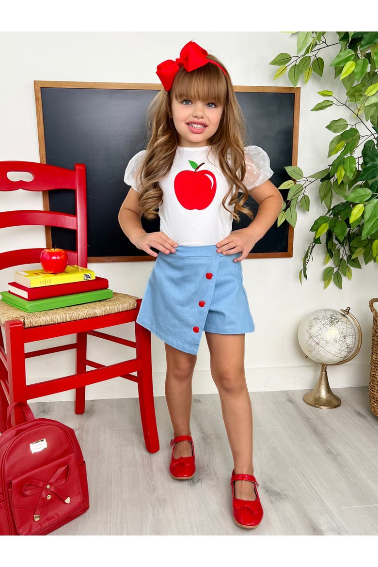 Smartest Apple Puff Sleeve Top and Skort Set, Alternate, color, Blue