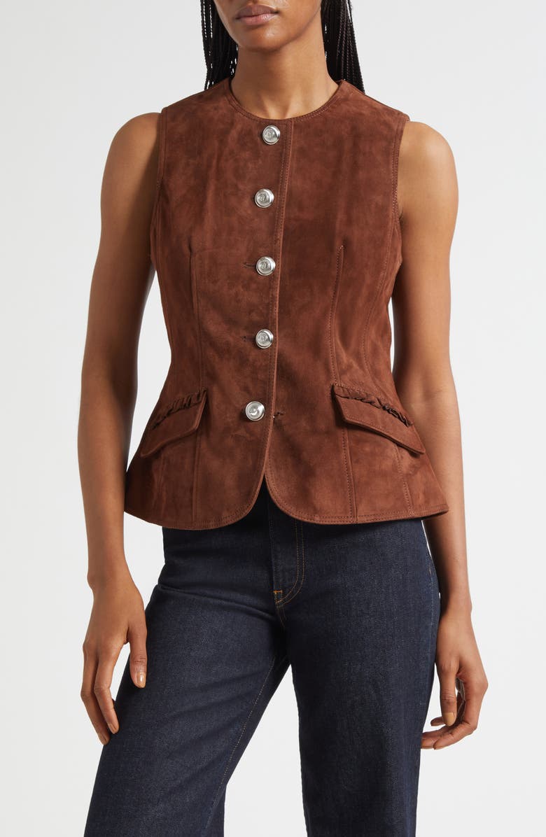 Cinq à Sept Chris Suede Vest, Main, color, Dark Sepia