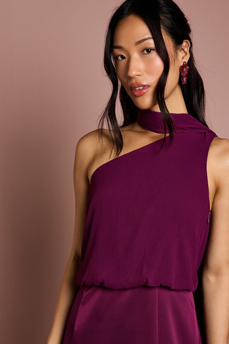 One Shoulder Maxi Bridesmaid Dress, Alternate, color, Fig