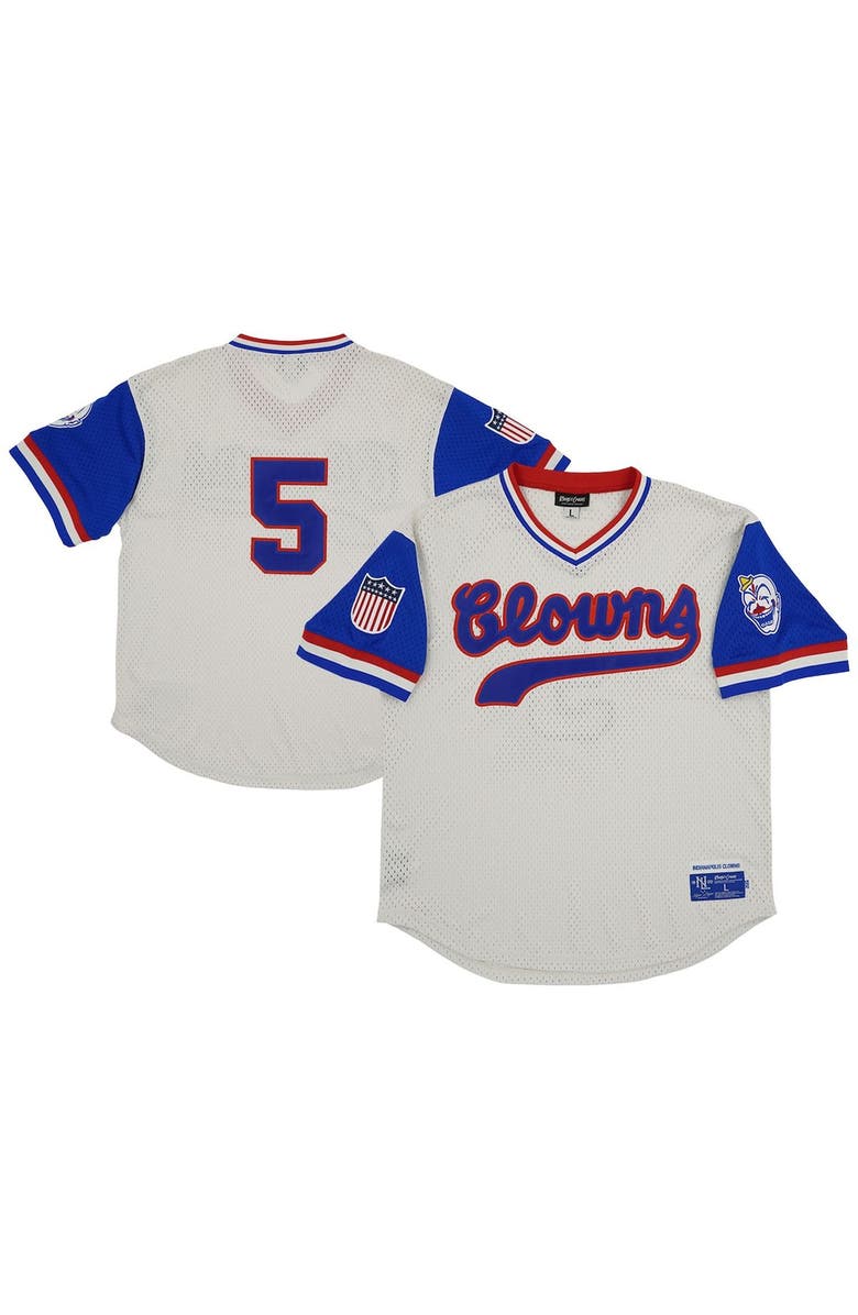 RINGS & CRWNS Men's Rings & Crwns #5 Cream Indianapolis Clowns Mesh Replica V-Neck Jersey, Alternate, color, 