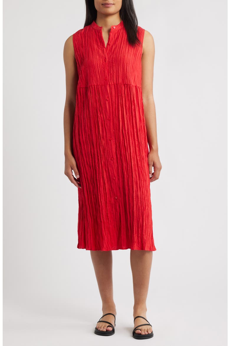 Pleated Sleeveless Silk Shirtdress, Main, color, CRIMSON