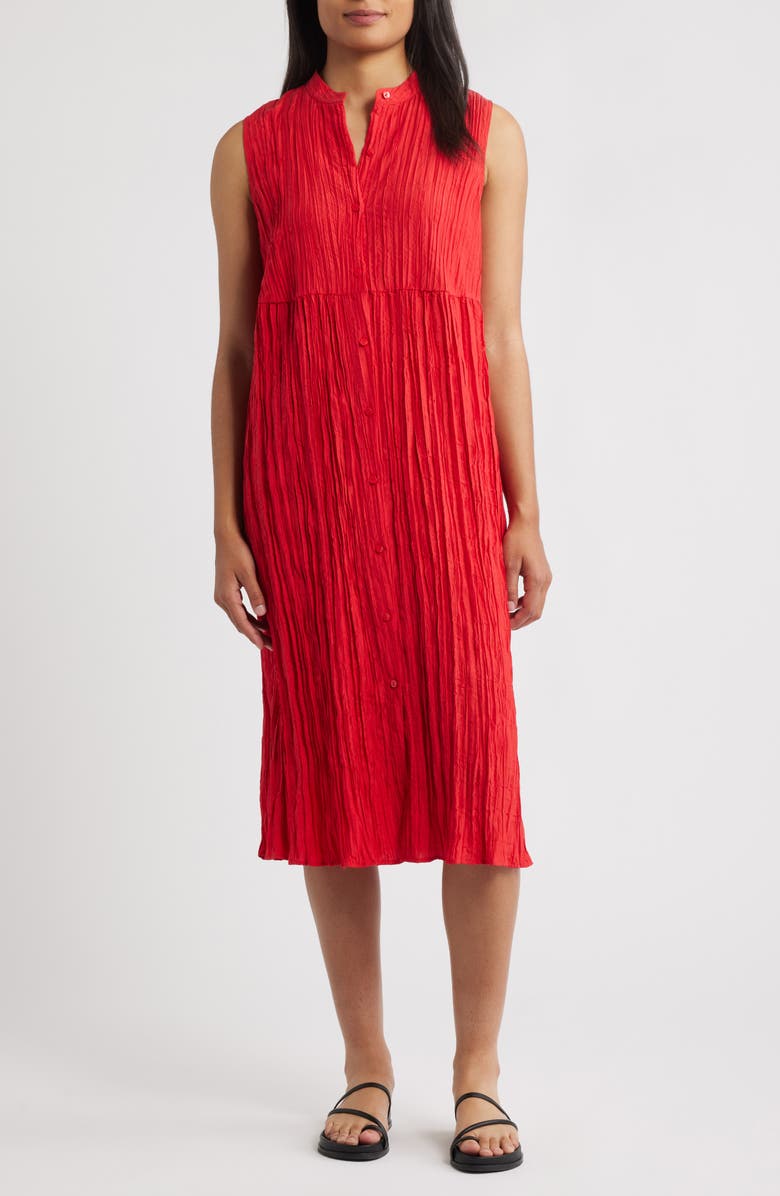 Eileen Fisher Pleated Sleeveless Silk Shirtdress, Main, color, Crimson
