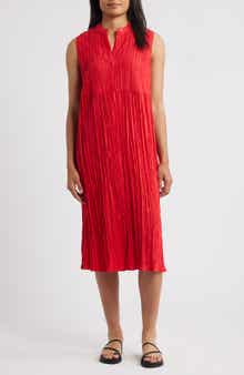 Eileen Fisher Pleated Sleeveless Silk Shirtdress