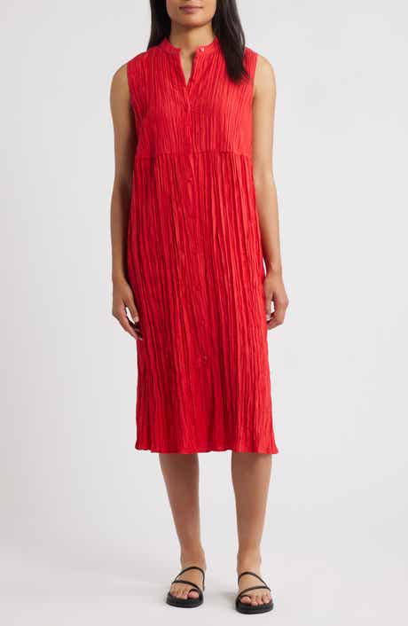 Eileen Fisher Pleated Sleeveless Silk Shirtdress