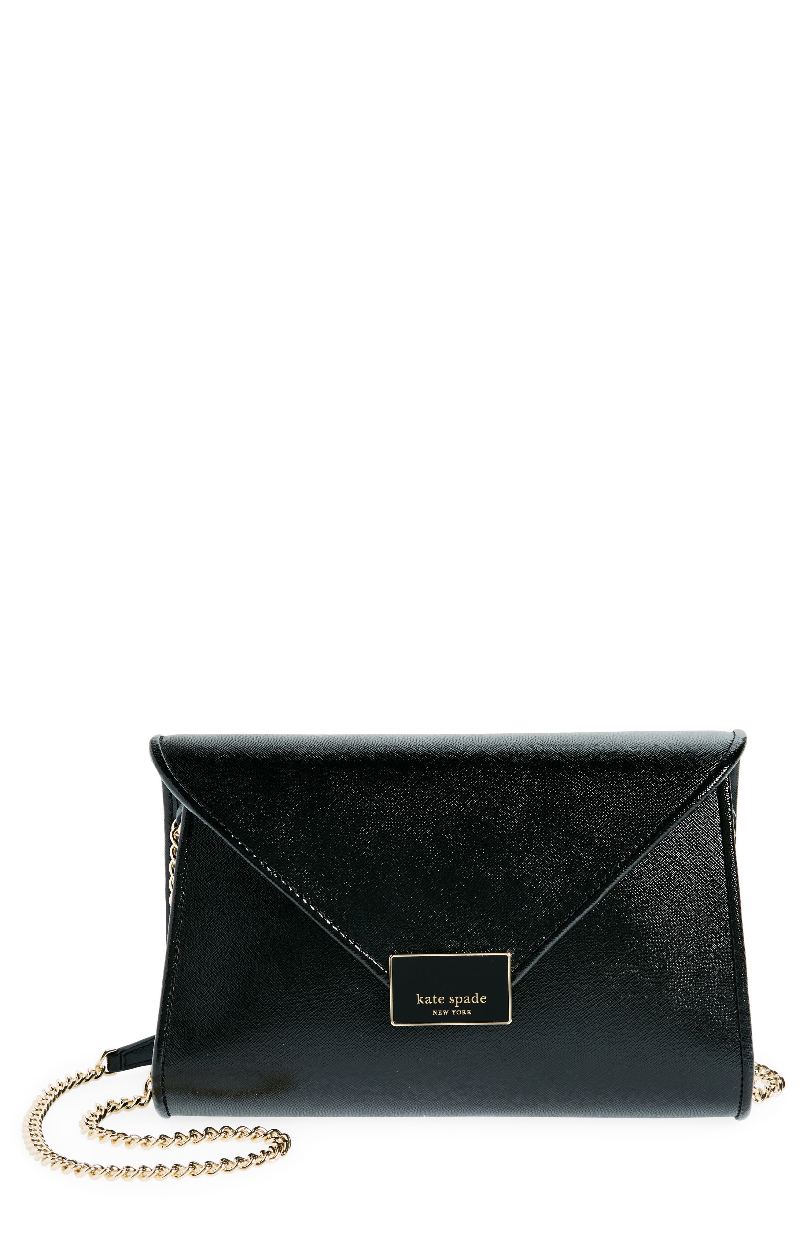 Kate Spade New York anna medium envelope leather convertible clutch, Main, color, Black