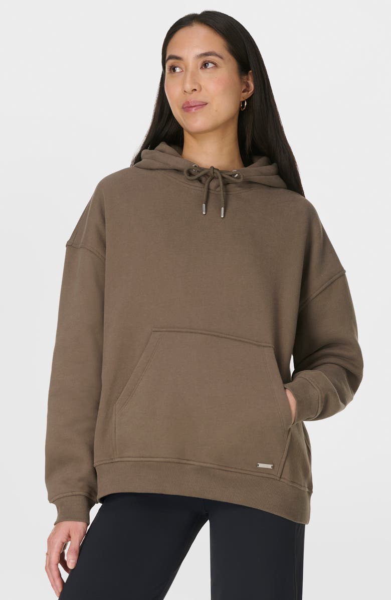 Sweaty Betty Premium Brushed Cotton Fleece Hoodie, Alternate, color, Dark Timber Brown