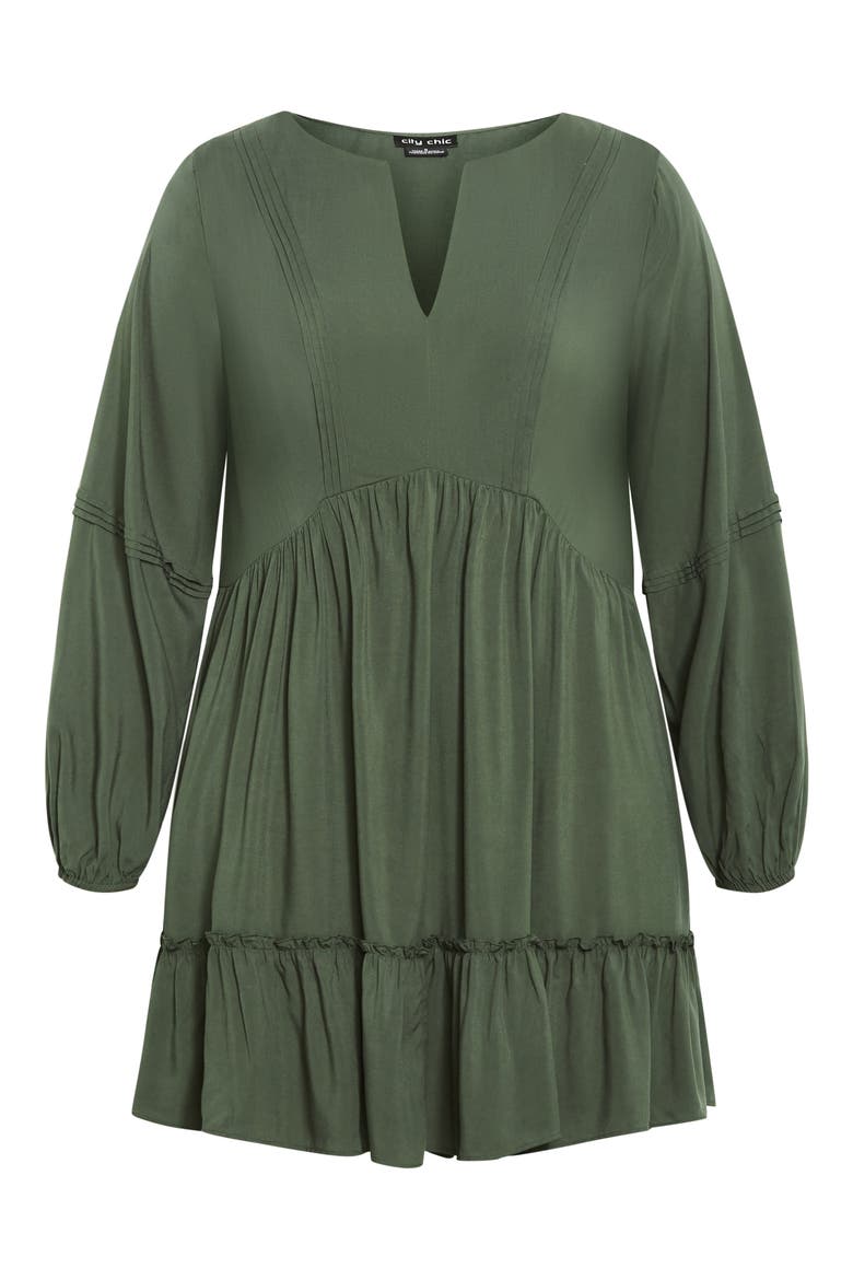 Mira Long Sleeve Tiered Minidress, Alternate, color, KHAKI