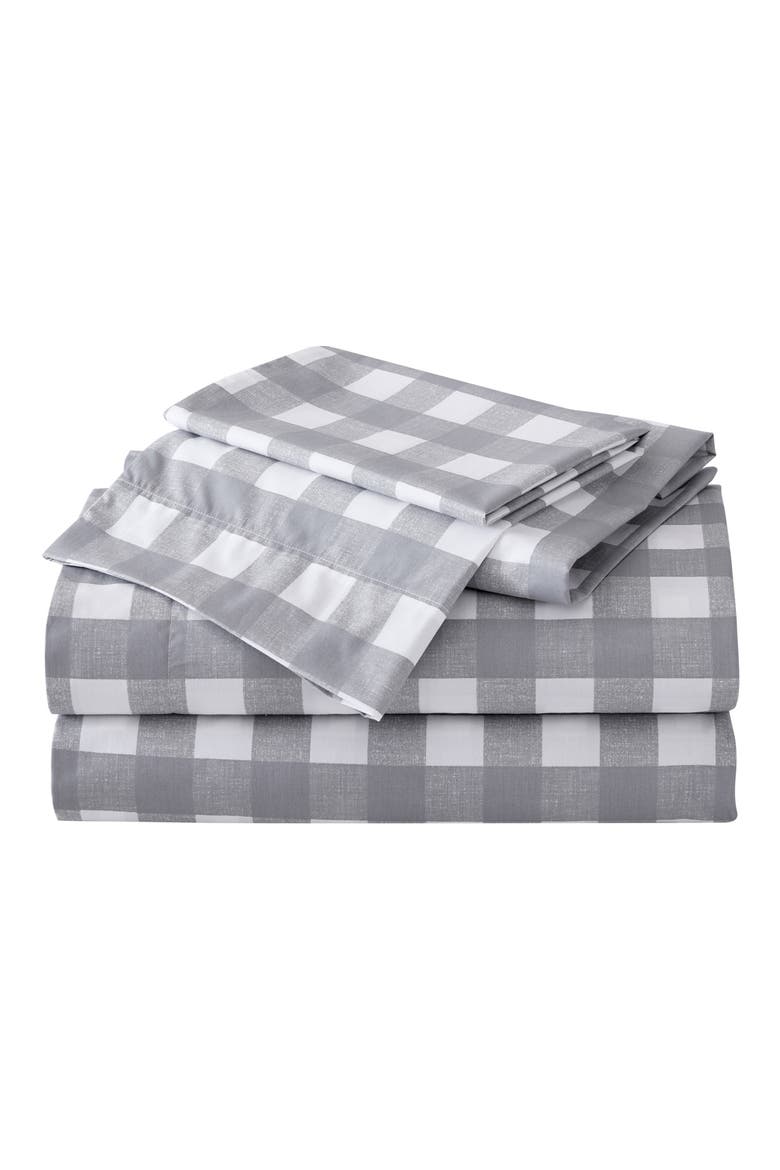 Lakehouse Plaid 200 Thread Count 100% Cotton Percale Sheet Set, Main, color, MEDIUM GREY