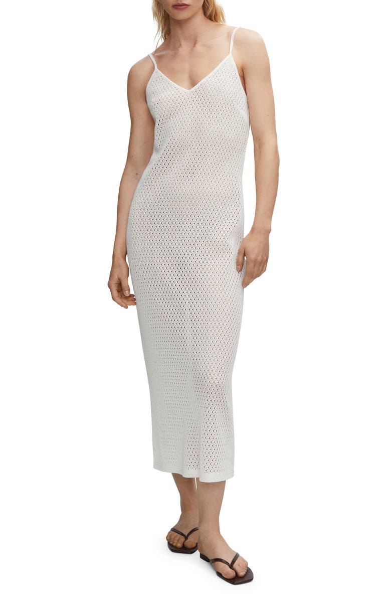 MANGO Sheer Openwork Knit Body-Con Dress, Main, color,