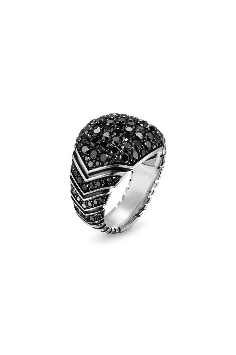 Chevron Signet Ring in Sterling Silver with Black Diamonds, Alternate, color, SILVER PAVE