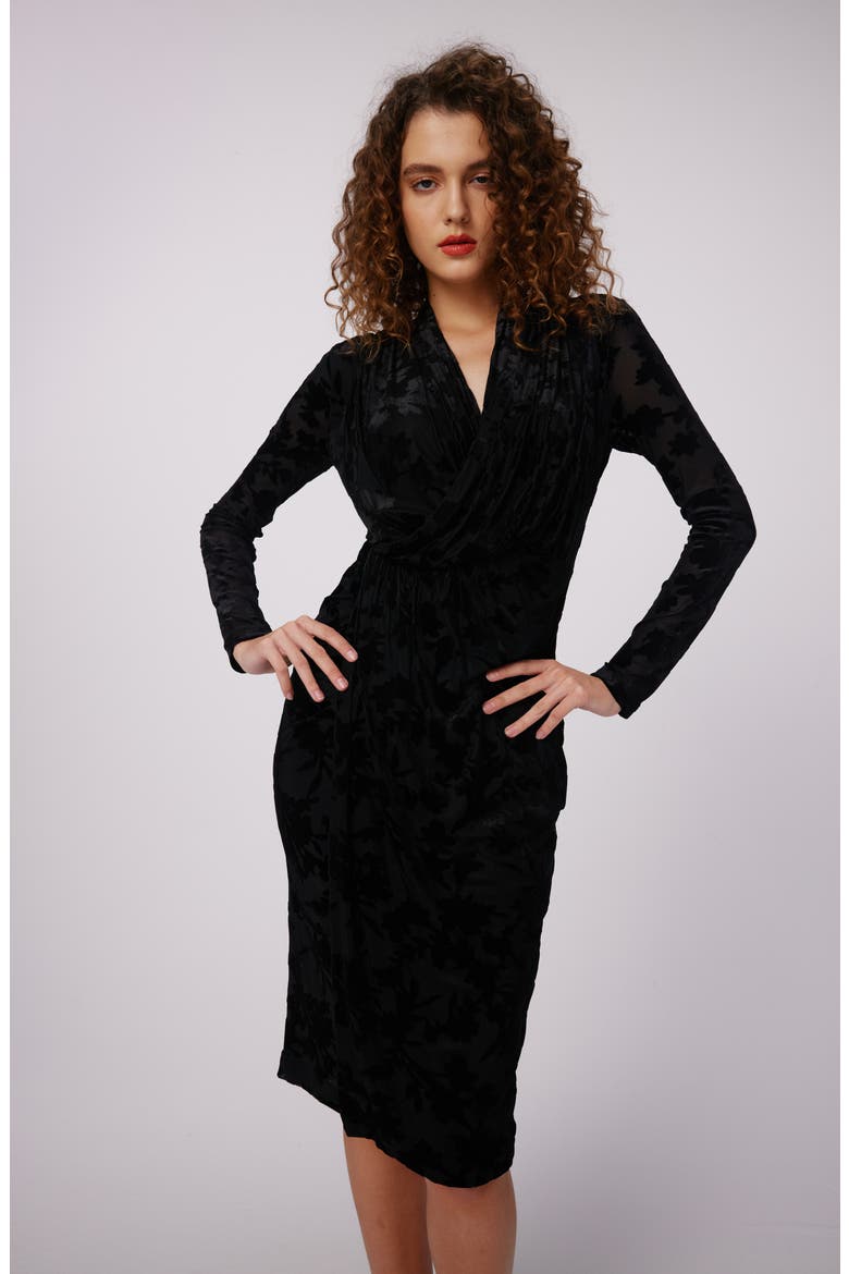 Tamra Long Sleeve Velvet Dress, Alternate, color, BLACK