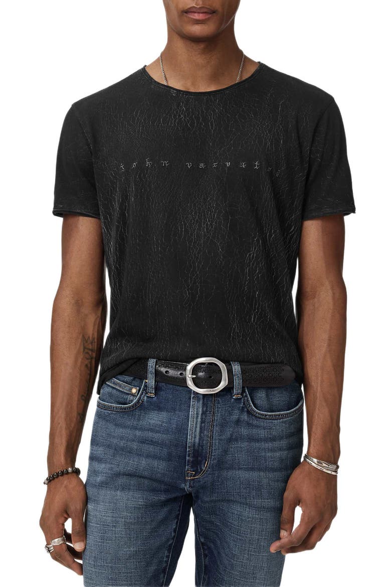 Raw Edge Graphic T-Shirt, Main, color, BLACK