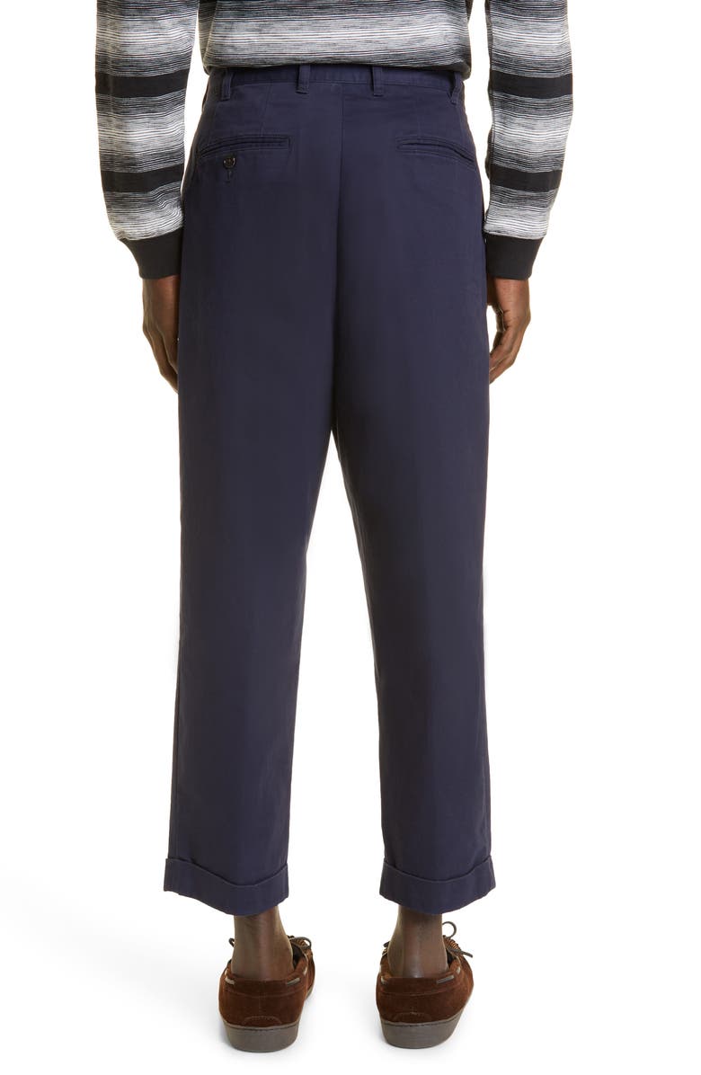 BEAMS Plus Pleated Twill Crop Pants, Alternate, color, Navy