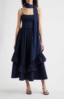 Juno Ruffle Midi Dress & Sheer Scarf