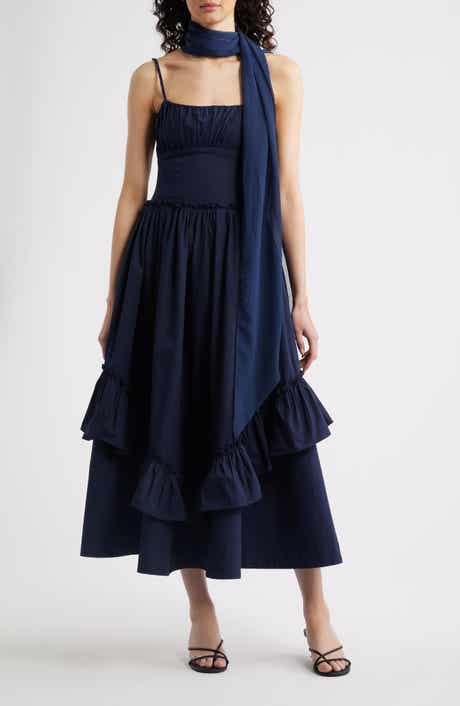 Juno Ruffle Midi Dress & Sheer Scarf