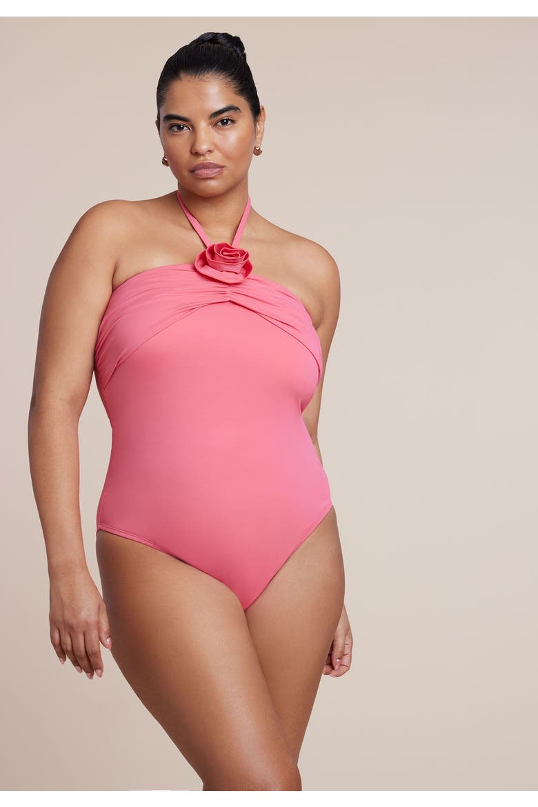 Rosette Halter One Piece, Alternate, color, HONEYSUCKLE