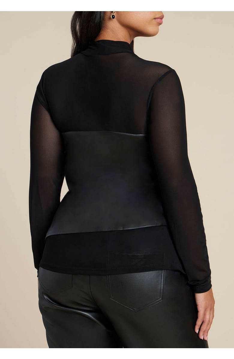 ELOQUII Faux Leather Wrap Top, Alternate, color, 