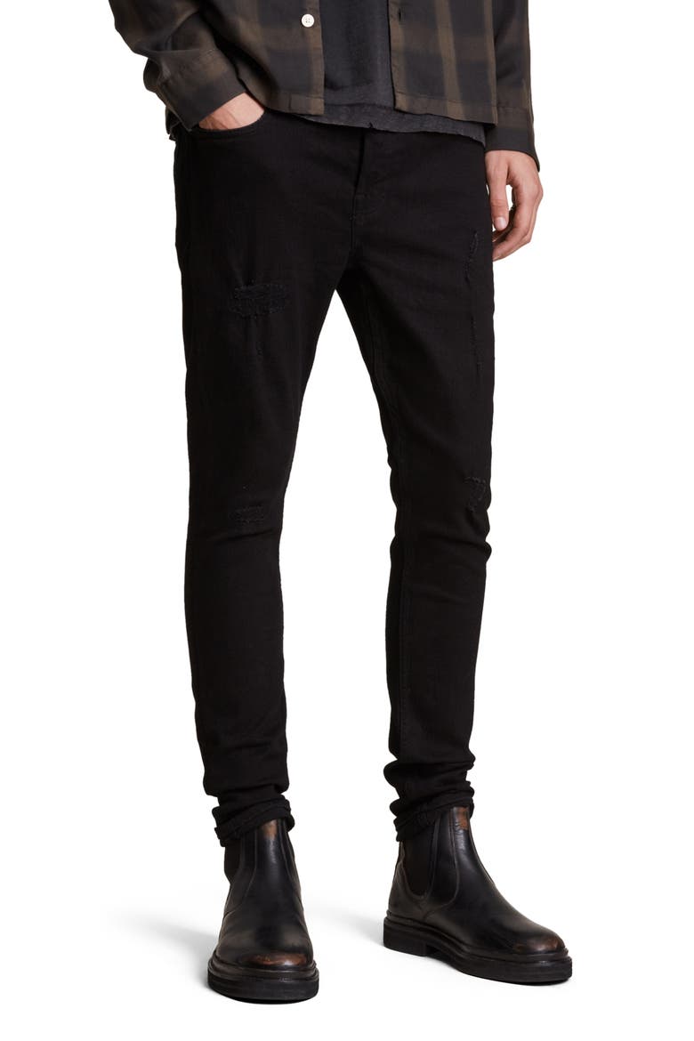 Damaged Cigarette Skinny Jeans, Main, color, BLACK