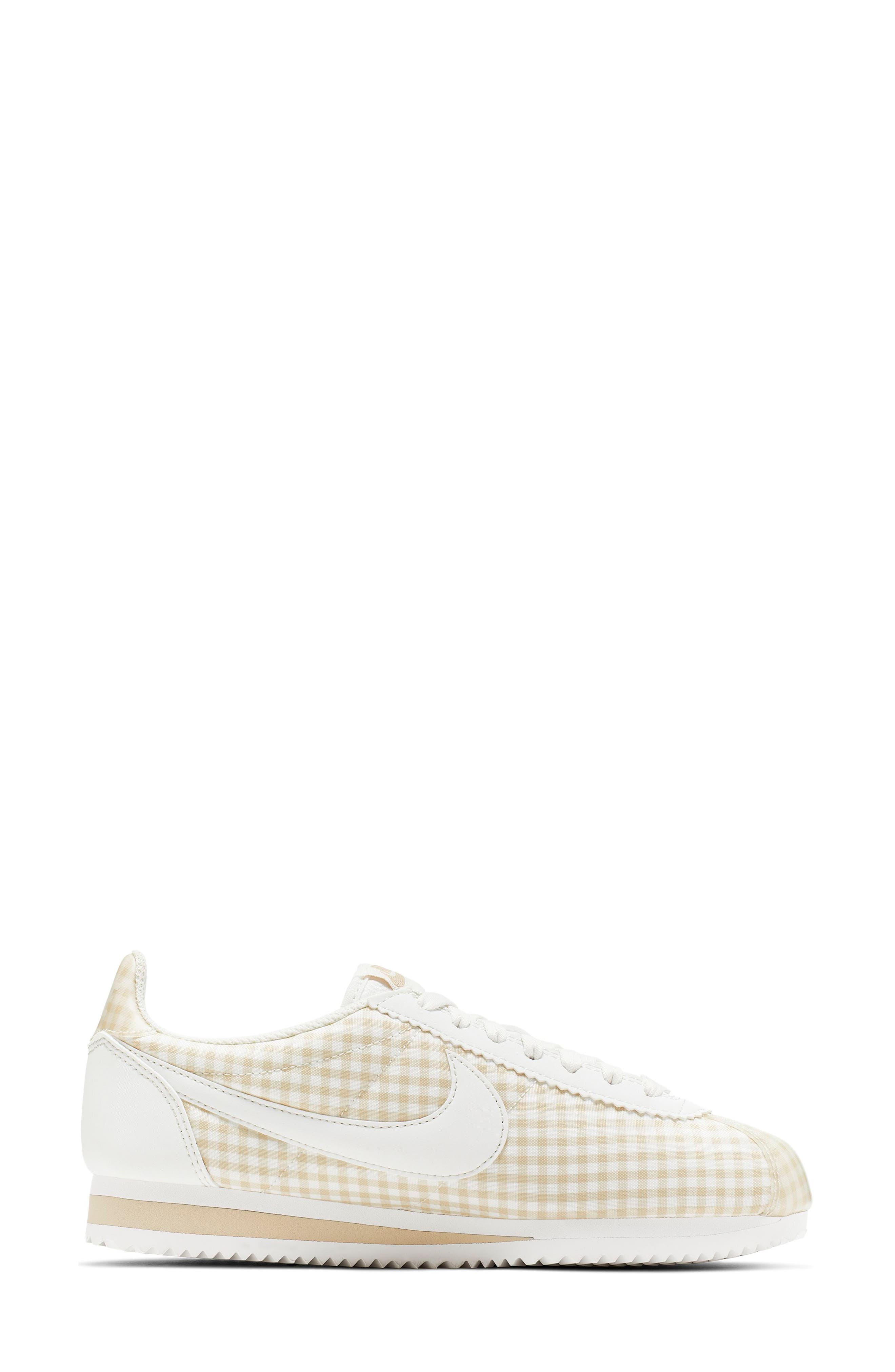 Classic Cortez QS Gingham Sneaker, Alternate, color, SUMMIT WHITE/ WHITE-DESERT