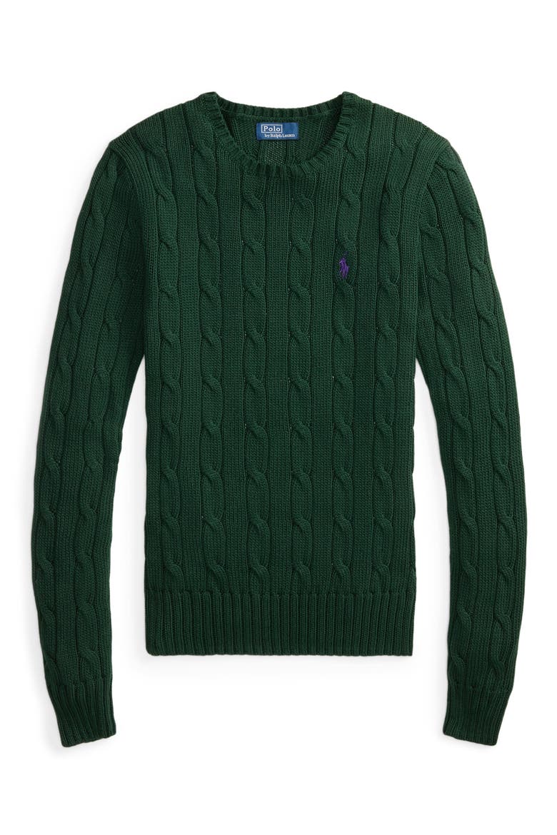 Cable Knit Cotton Sweater, Alternate, color, GREEN