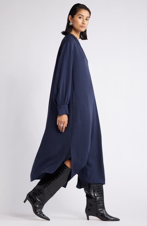 Nordstrom Gathered Long Sleeve Side Slit Maxi Dress In Navy Night