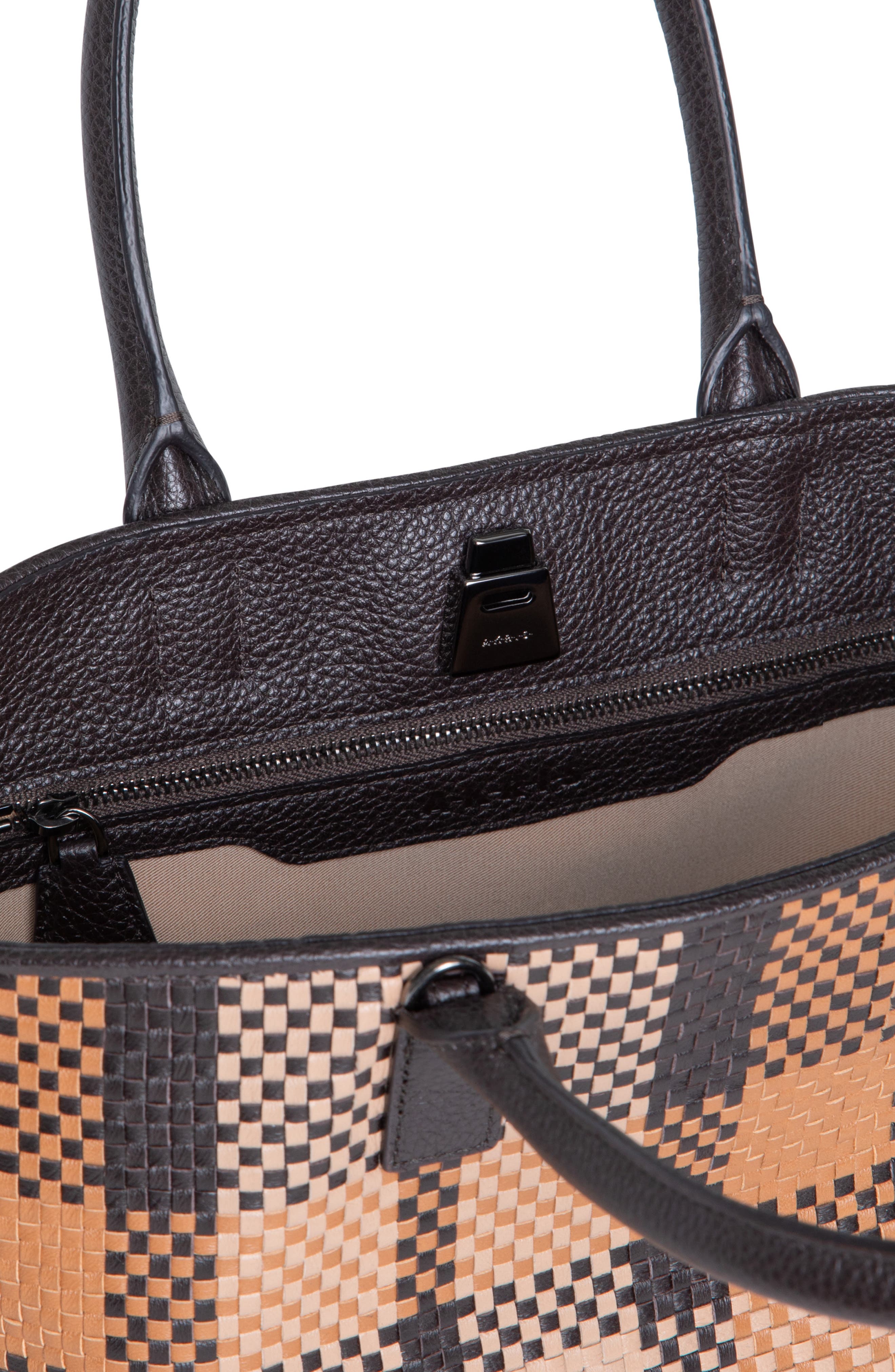 Akris Ai Small Plaid Braided Leather Top Handle Tote, Alternate, color, 
