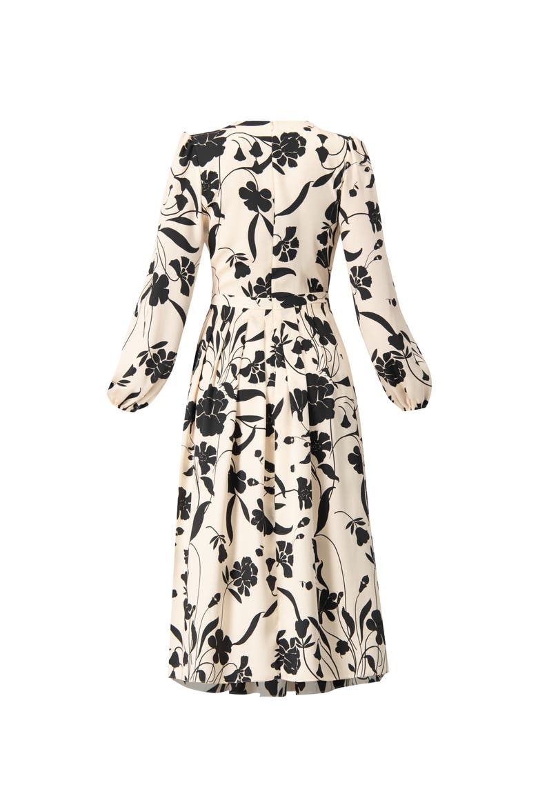 V-Neck Midi Dress with Long Sleeves, Alternate, color, Bone