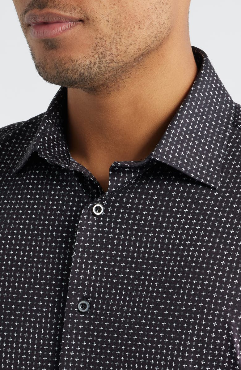 Bugatchi Miles OoohCotton<sup>®</sup> Print Short Sleeve Button-Up Shirt, Alternate, color, Black
