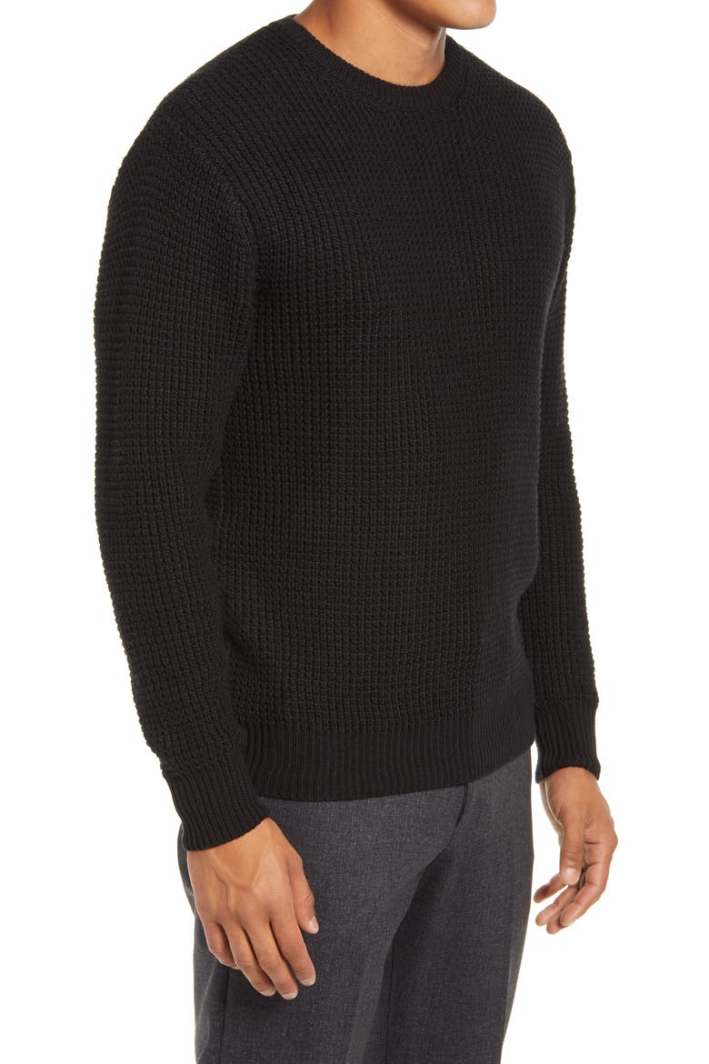 Liverpool Shaker Stitch Crewneck Sweater, Alternate, color, BLACK
