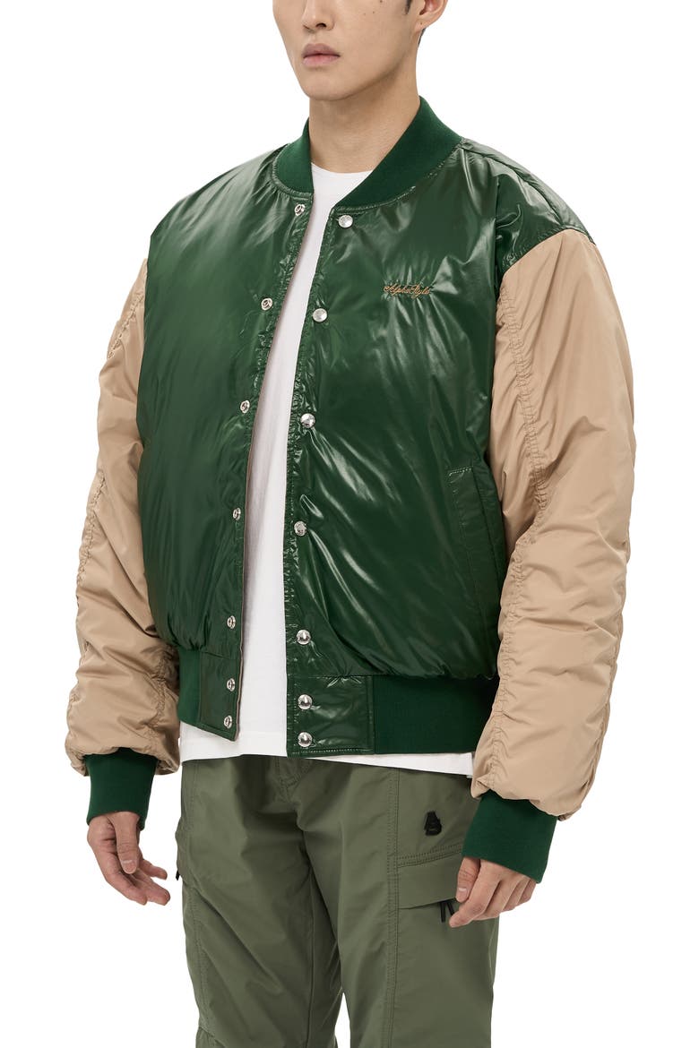 Hamden Mens Reversible Down Varsity Jacket, Alternate, color, Green