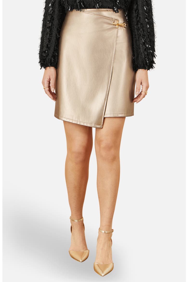 Faux Leather Wrap Mini Skirt, Main, color, Gold
