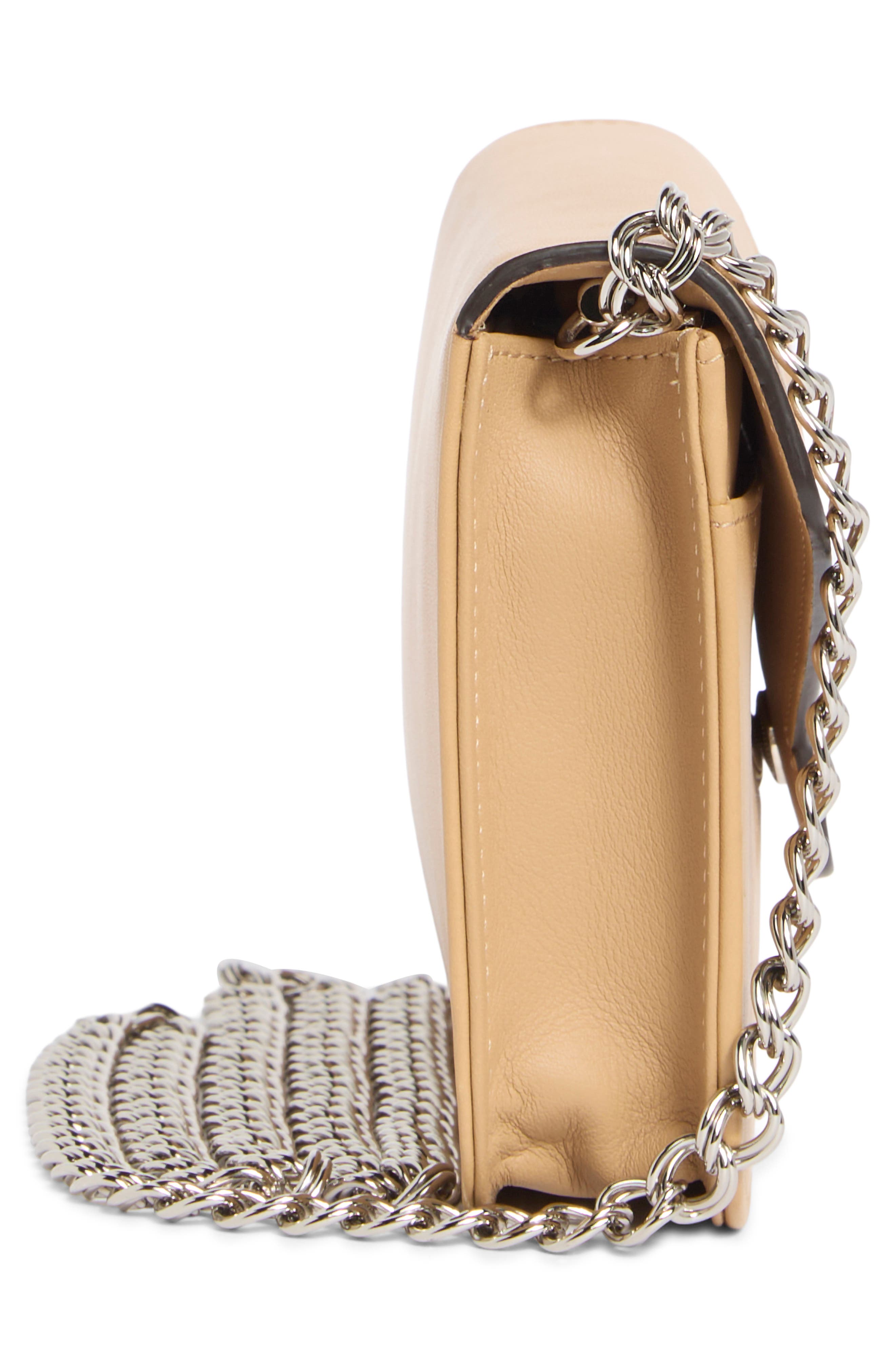 Mademoiselle Leather Wallet on a Chain, Alternate, color, BEIGE