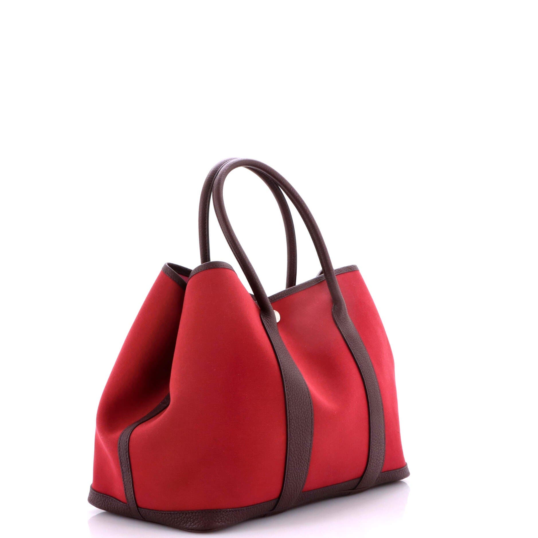 Pre-Owned Hermes Garden Party Tote Toile and Leather 36, Alternate, color, Rubis